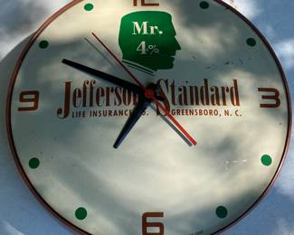 Vintage Plastic Jefferson Standard Insurance Advertising Clock Greensboro, N.C. 
