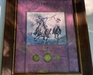 Framed "The Round Up" Display with Barber Half Dollar, Barber Quarter and Barber Dime