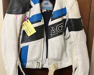  1. AVG Sport Leather Jacket – XL - Made in Italy – White, Blue & Black Coat 