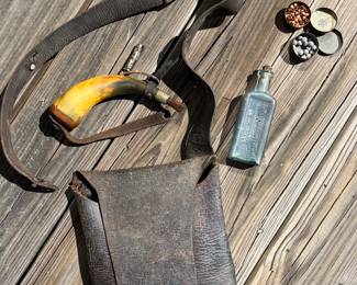 Powder Horn, Leather Pouch