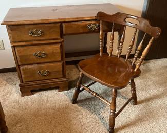 Solid hardwood bedroom desk and chair from late 1970's