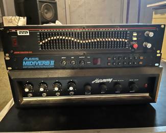 selection of amps, equilizers, and various equipment
