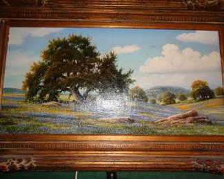 Cynthia Bryant Oil on Canvas of West Texas Ranch w//Lots of BLue Bonnets Shes the daughter of Jack