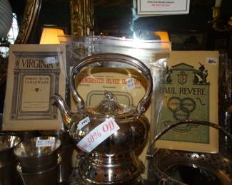 Books of Silver mfg. Tilting Plated Tea Pot and Julip GlASSES