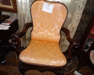 Beautiful Antique Open Ar Chair w/ eagle Heads Carved on Arms