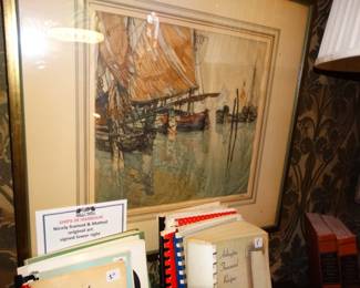 Watercolor of Ships in the Harbour- Signed