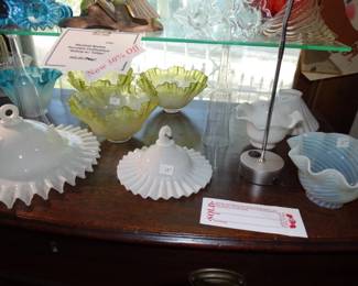 Good Selection of Vintage Glass Shades & two Rather Large Smoke Bells