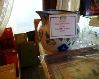 Very Large Stoneware Pitcher w/ Date of 1853 in Hart Design