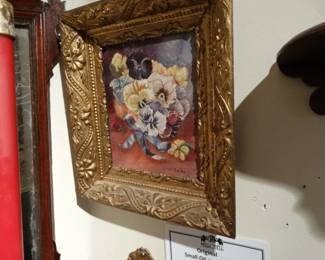 Oil of Pansies in Antique Frame