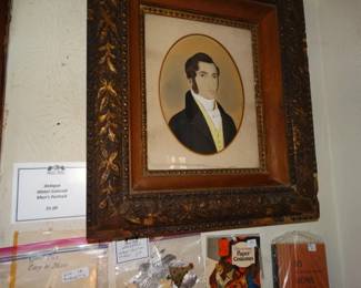 Antique Gentlemans Portrait w/ Watercolor in Antique Frame