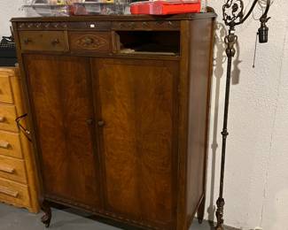 Wooden Cabinet, Vtg Floor Lamp 