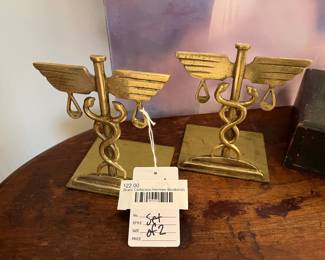 Brass Caduceus Hermes Bookends