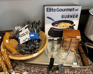 Kitchenware, Oxford Hall Flatware Set, Coasters, ELite Gourmet Electric Single Burner 