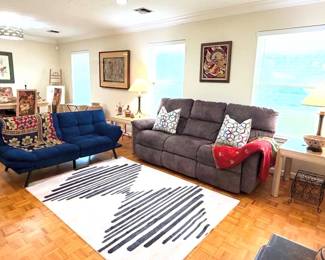 Brilliant blue futon, reclining sofa