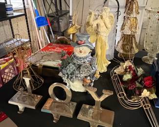 Christmas Decor Assortment with Snowman Figurine, Angel, and Kirkland Candleholders