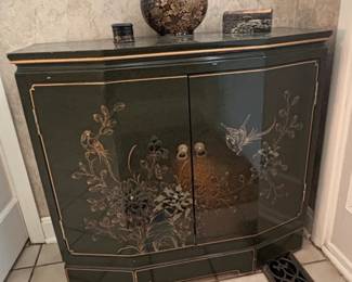 Black Lacquered Corner Cabinet with Gilt Chinoiserie Decoration
