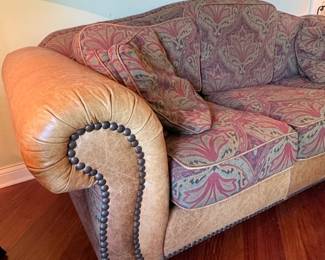 Leather and Paisley Sofa second image