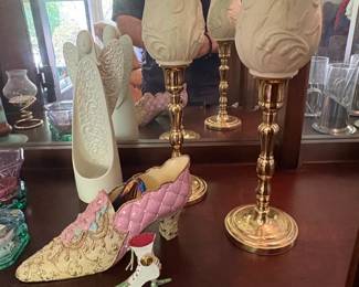 Decorative Embellished Shoe and Frosted Glass Candle Holders second image