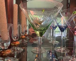 Art Glass Martini and Champagne Flutes Set with Stained Glass Mosaic Pattern second image