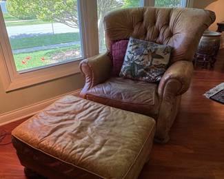 HickoryFry Tufted Leather Club Chair and Ottoman second image