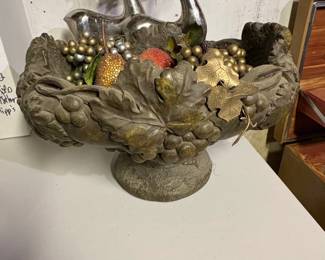 Vintage Bronze Fruit and Reindeer Centerpiece Bowl