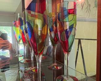 Art Glass Martini and Champagne Flutes Set with Stained Glass Mosaic Pattern third image