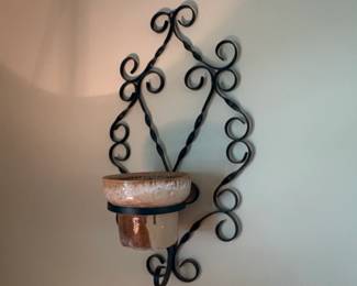 Wrought Iron Scroll Wall Sconce with Ceramic Pot Holder