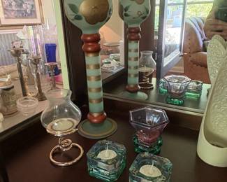 Decorative Embellished Shoe and Frosted Glass Candle Holders