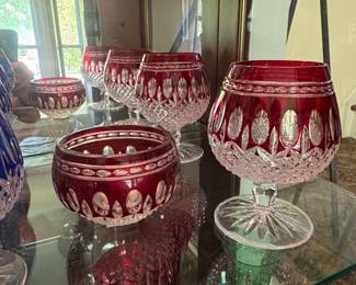 Bohemian Crystal Cut Overlay Brandy Snifters  Cobalt Blue and Ruby Red second image