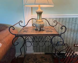 Wrought Iron TwoTier Side Table with Mosaic Top and Lamp third image