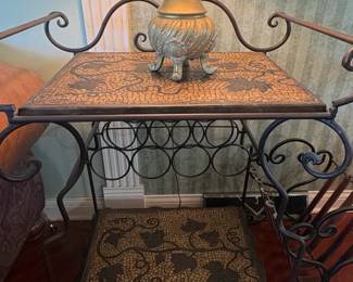 Wrought Iron TwoTier Side Table with Mosaic Top and Lamp second image