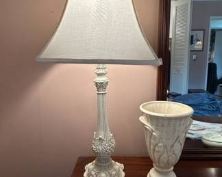 Ornate White Ceramic Table Lamp with Bell Shade, Possibly Wedgwood Style