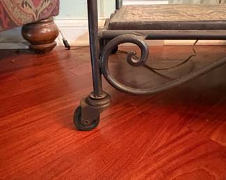 Wrought Iron TwoTier Side Table with Mosaic Top and Lamp