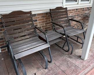 Vintage JackPost Country Garden Wooden Slat Glider Chairs with Metal Frame