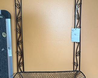 Wrought Iron Wall Shelf with Sunburst Top and Basket