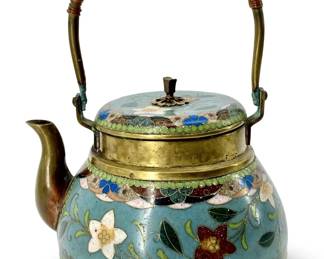 Antique Brass Cloisonné Enamel Tea Kettle