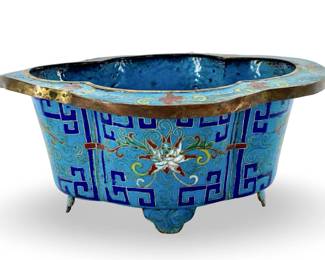 Antique Chinese Cloisonné Brass Bulb Pot