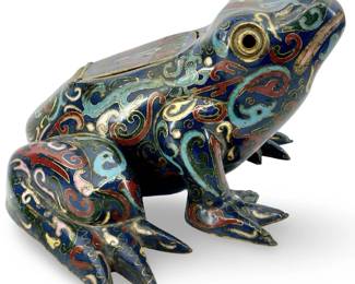 Antique Brass Cloisonné Frog Censer