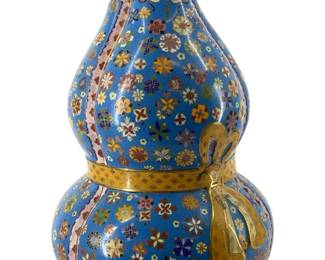 Antique Chinese Brass Cloisonné Gourd Shape Vase