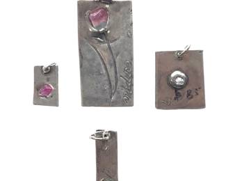 (4) Signed Nadine Leo Silver Crushed Ruby Pearl