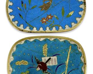 2pc Antique Cloisonné Brass Dishes