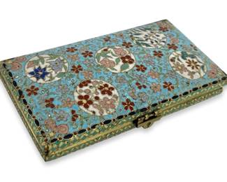 Antique Chinese Brass Cloisonné Dresser Box