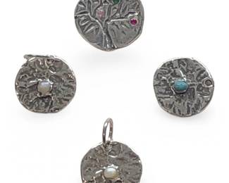 (4) Round Sterling Pearl Ruby Emerald Pendants