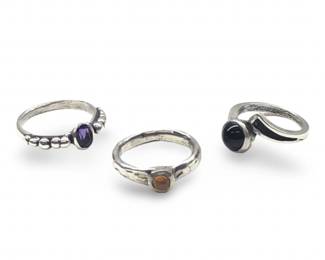 (3) Silver & Sterling Silver Amethyst Onyx Rings