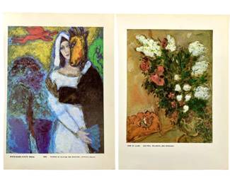 2pc Marc Chagall Prints w/ Signature Cut