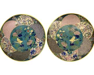 2pc Meiji Japanese Cloisonné Bird Plates