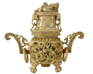 Detailed Chinese Carved Bone Incense Burner