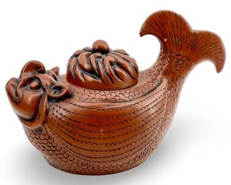 Vintage Chinese Stamped Terracotta Fish Teapot