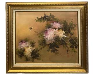 Signed Asian Unique Floral Oil on Canvads
