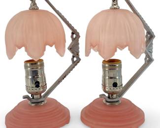 2pc Frosted Pink Art Glass Lamps